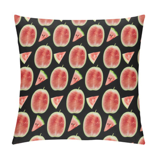 Personality  Background Pattern With Delicious Red Ripe Watermelon Slices And Halves Isolated On Black Pillow Covers