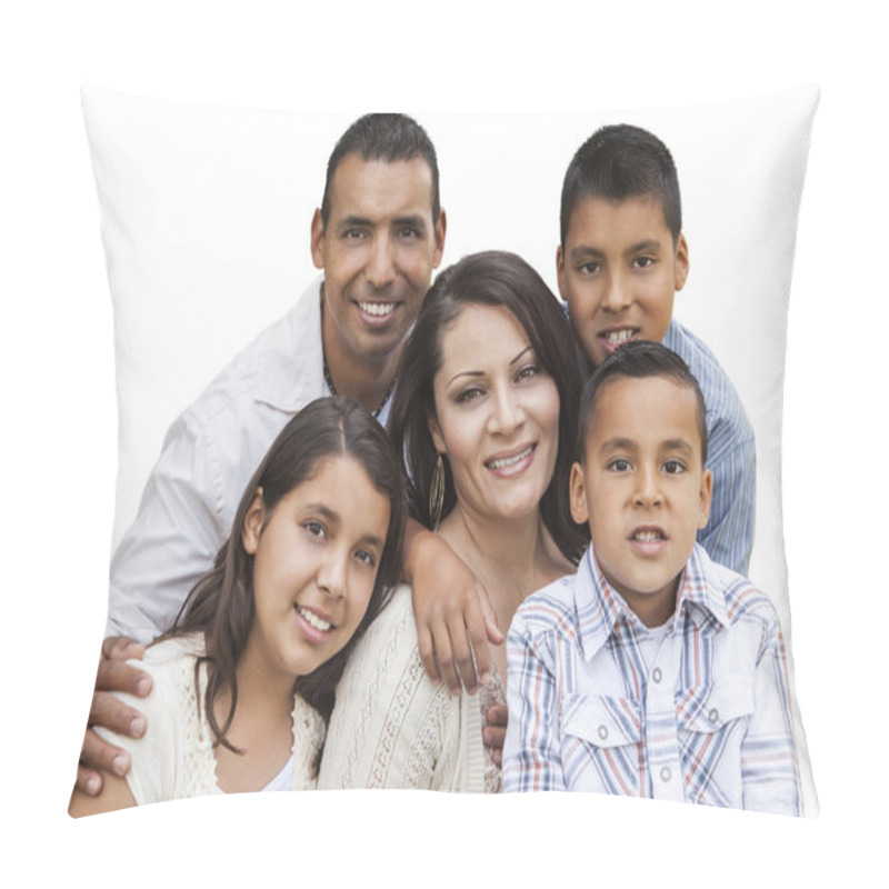 Personality  Happy Attractive Hispanic Family Portrait on White pillow covers