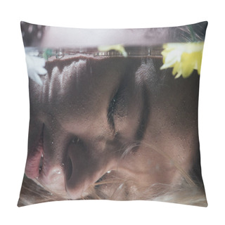 Personality  Close Up Of Young Girl Posing Underwater With Flowers Pillow Covers