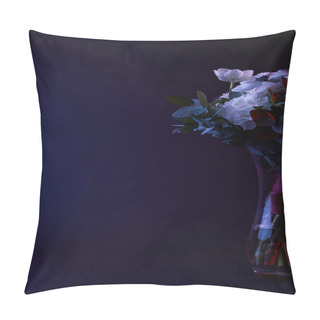 Personality  Bouquet Of Different Flowers In Glass Vase On Dark Pillow Covers