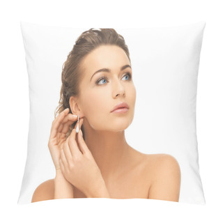 Personality  Woman Wearing Shiny Diamond Earrings Pillow Covers