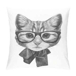 Personality  Cat With Glasses And Bow Pillow Covers