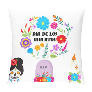 Personality  Colorful Symbols Dia De Los Muertos Holiday Day Of The Dead Vector. Pillow Covers