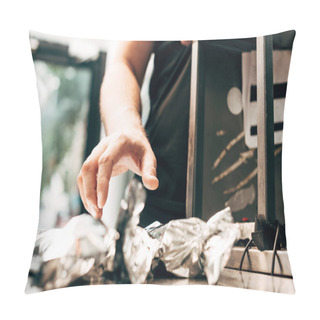 Personality  Cropped View Of Man And Doner Kebabs In Aluminium Foil Pillow Covers