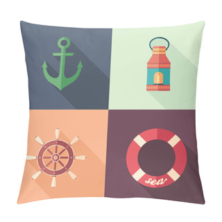 Personality  Set Of Summer Flat Square Icons Pillow Covers