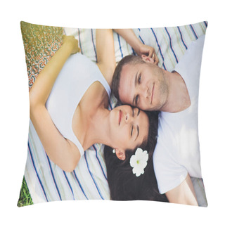 Personality  Horizontal Beautiful Top View Of A Couple In Love Lying On A Pic Pillow Covers