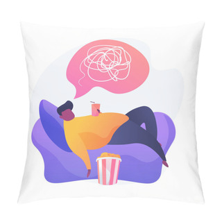 Personality  Overweight Man Cartoon Character Lying On Armchair And Drinking Soda. Physical Inactivity, Passive Lifestyle, Bad Habit. Sedentary Lifestyle. Vector Isolated Concept Metaphor Illustration Pillow Covers