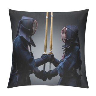 Personality  Two Kendo Fighters With Shinai Opposite Each Other Pillow Covers