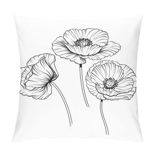 Personality  Line Poppies Vector Set Pillow Covers