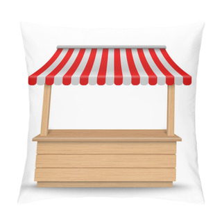 Personality  Wooden Market Stand Stall With Red And White Striped Awning Isolated On Background. Pillow Covers