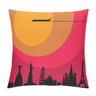 Personality  Plane Flying Over Cities At Sunset Pillow Covers