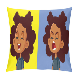 Personality  Little Girl Laughing And Screaming With Anger Vector Cartoon Character Pillow Covers
