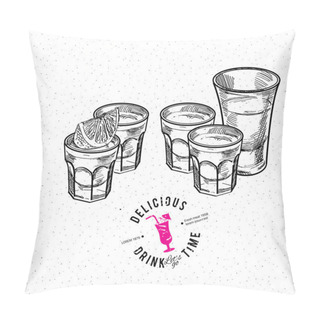 Personality  Set Of Gold Tequila Shot With Lime Fruits  Pillow Covers