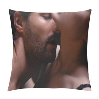 Personality  Close Up View Of Young Man Kissing Neck Of Seductive Woman Pillow Covers