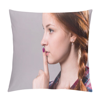 Personality  Psst - A Beautiful Girl With Pigtails Making A Shushing Gesture  Pillow Covers