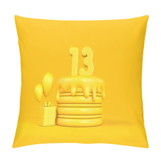 Personality  Happy 13th Birthday Celebration Cake With Present And Balloons. 3D Rendering Pillow Covers