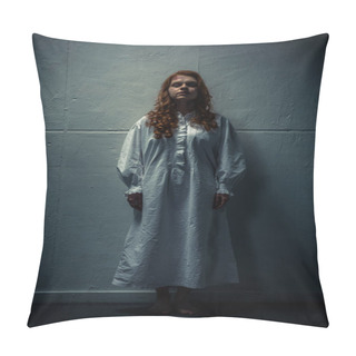 Personality  Demonic Woman In Nightgown Standing Near Wall Pillow Covers