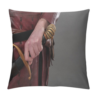 Personality  Medieval Knight Holding Hand On His Sword. Closeup Pillow Covers
