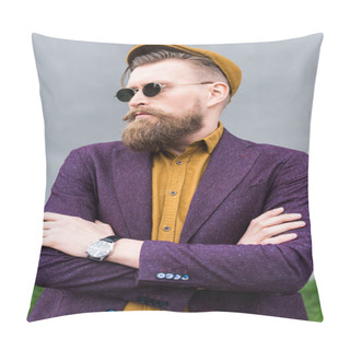 Personality  Man With Vintage Mustache And Beard Wearing Sunglasses Pillow Covers