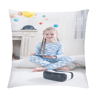 Personality  Girl Using Digital Tablet  Pillow Covers