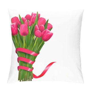 Personality  Holiday Background With Bouquet Of Pink Flowers And Ribbons. Vec Pillow Covers