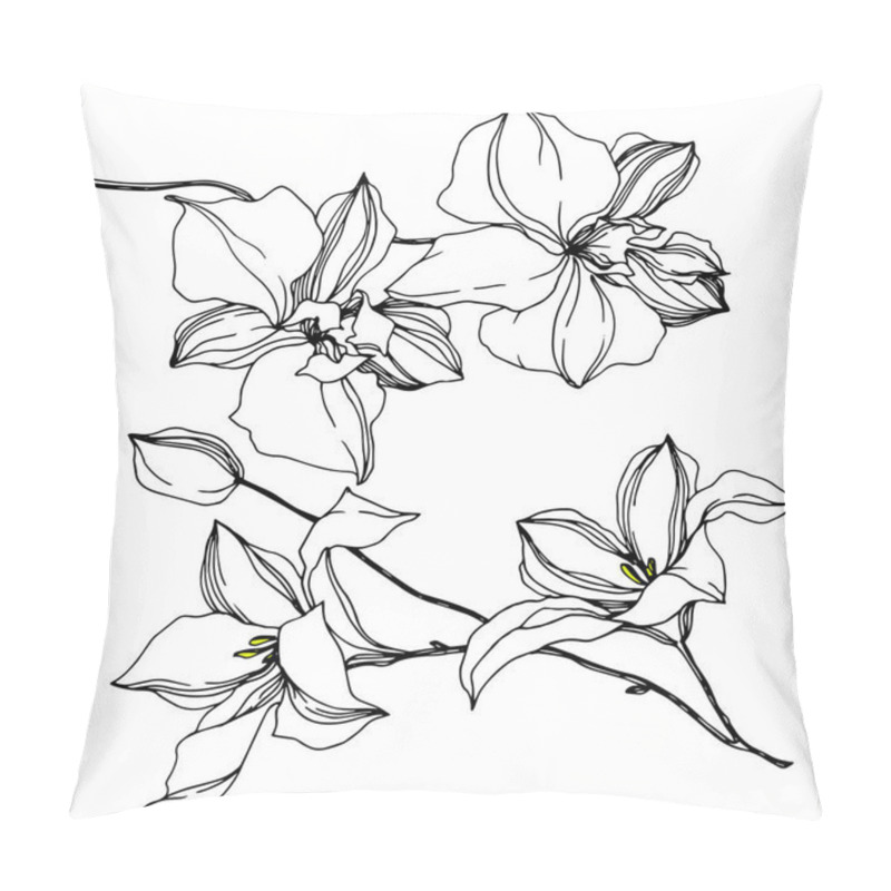 Personality  Vector Orchid Floral Botanical Flowers. Black And White Engraved Ink Art. Isolated Orchids Illustration Element. Pillow Covers