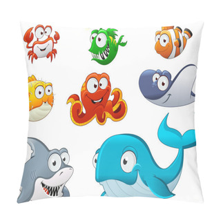 Personality  Group Of Cartoon Underwater Animal. Pillow Covers