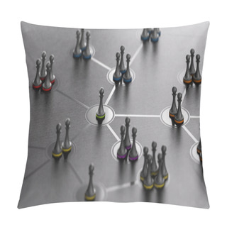 Personality  3d Illustration Of A Social Network With People Connected Together Over Black Background. Modern Design. Pillow Covers
