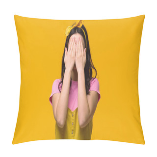 Personality  Young Woman Covering Face Wit Hands Isolated On Yellow  Pillow Covers
