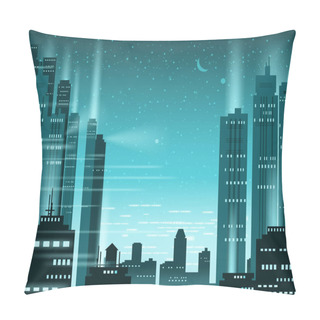 Personality  Cityscape Metropolis Night Lights Of A Big City, Illuminated Neon, Skyscrapers, Downtown, Skyline, Silhouettes Of Buildings. Vector, Illustration, Isolated, Background, Template, Banner Pillow Covers