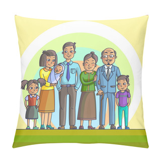 Personality  Big Happy Asian Cartoon Family. Pillow Covers