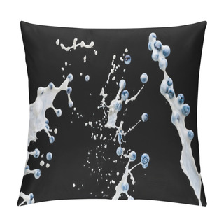 Personality  Blueberries With Splashes Of Milk On Black Background Pillow Covers