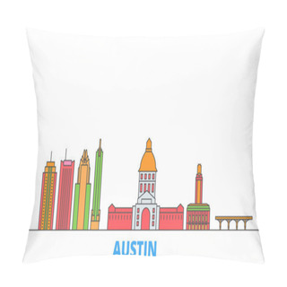Personality  United States, Austin Line Cityscape, Flat Vector. Travel City Landmark, Oultine Illustration, Line World Icons Pillow Covers