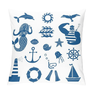 Personality  Sea Icons Cartoon Set Pillow Covers