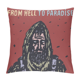 Personality  Lonely Traveler During Zombie Apocalypse. Vector Illustration. Pillow Covers
