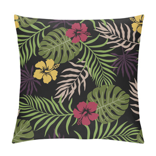 Personality  Tropical Background With Palm Leaves. Seamless Floral Pattern. Summer Vector Illustration. Flat Jungle Print Pillow Covers