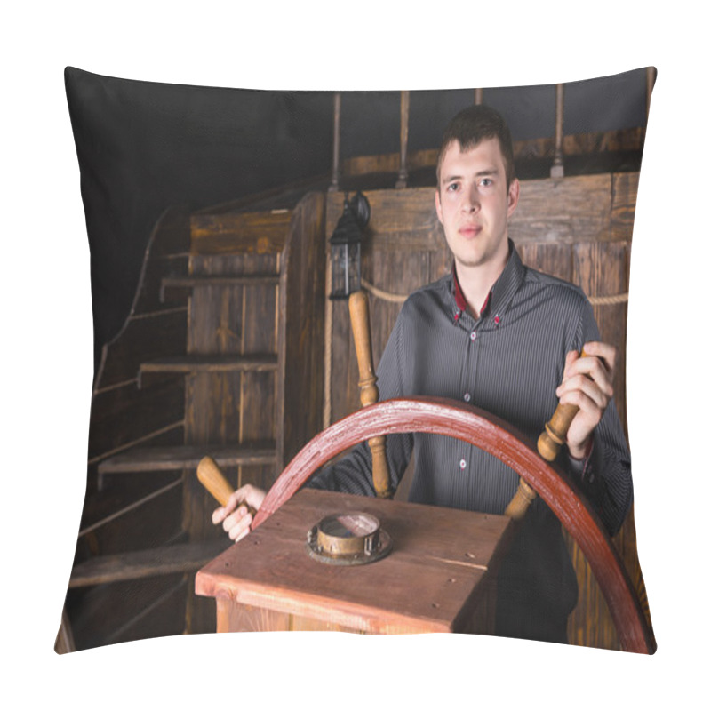 Personality  Young Man Steering Wooden Antique Ship pillow covers