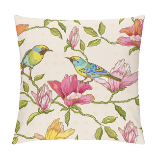 Personality  Vintage Seamless Background - Flowers And  Birds Pillow Covers