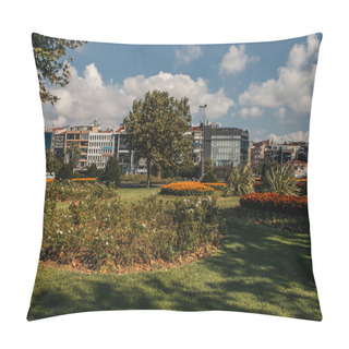 Personality  Flowerbeds On Meadow On Urban Street In Istanbul, Turkey  Pillow Covers