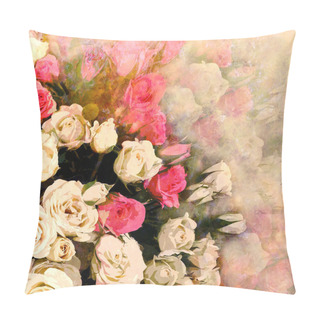 Personality  Floral Greeting Card With Bouquet Of Roses On Hazy Background Pillow Covers