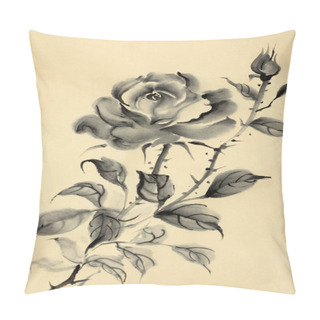 Personality  Drawing Of A Rose On A Gold Background Pillow Covers