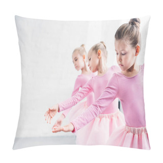 Personality  Beautiful Little Kids In Pink Clothing Dancing In Ballet Studio Pillow Covers