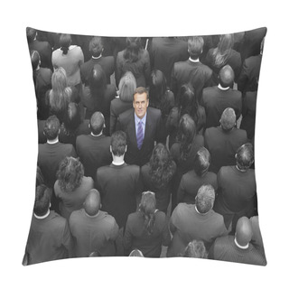 Personality  High Angle View Of A Businessman Standing Amidst Businesspeople Pillow Covers