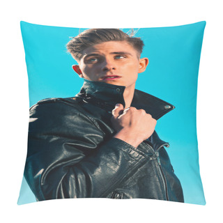 Personality  Cool Rockabilly Man Vintage Fifties Style With Black Leather Jac Pillow Covers