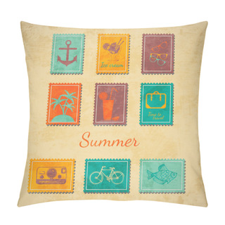 Personality  Vector Summer Stamps, Vector Illustration Pillow Covers