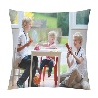 Personality Brothers With Sister Making Paper Planes Pillow Covers