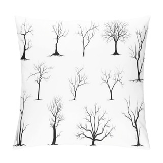 Personality  Black Branch Tree Or Naked Trees Silhouettes Set. Hand Drawn Isolated Illustrations. Pillow Covers