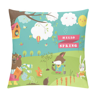 Personality  Cute Animals In Spring Forest Pillow Covers