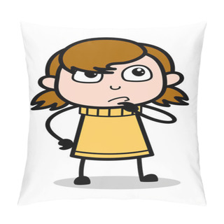 Personality  Planning - Retro Cartoon Girl Teen Vector Illustration Pillow Covers