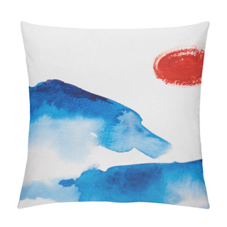 Personality  Japanese Painting With Clouds And Sun On White Background Pillow Covers
